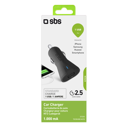 SBS - Autonabíječka USB, 1A, černá