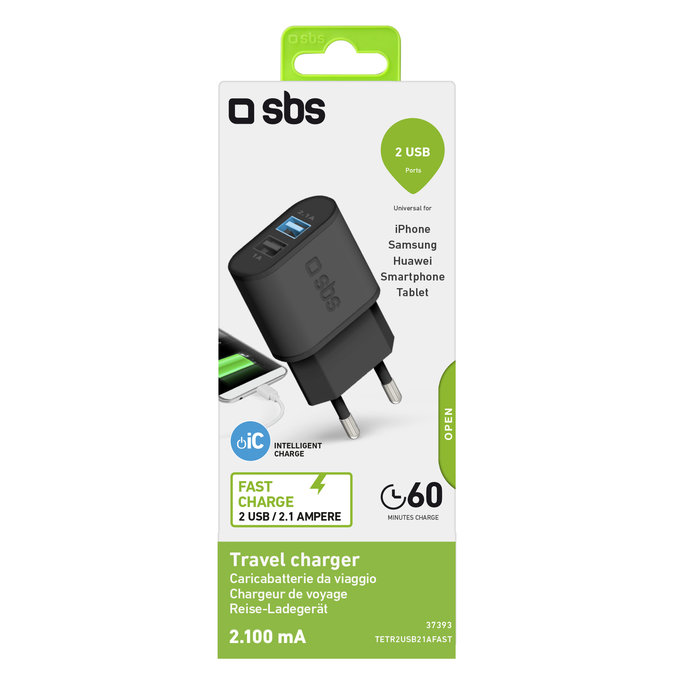 SBS - 10W Nabíjecí Adaptér 2x USB, černá