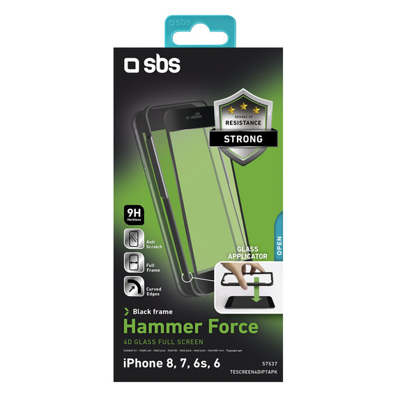 SBS - Tvrzené Sklo 4D Full Glass pro iPhone 6, 6s, 7, 8, SE 2020 a SE 2022, černá