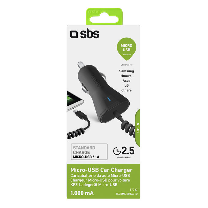SBS - Autonabíječka USB, Micro-USB, 1A, černá