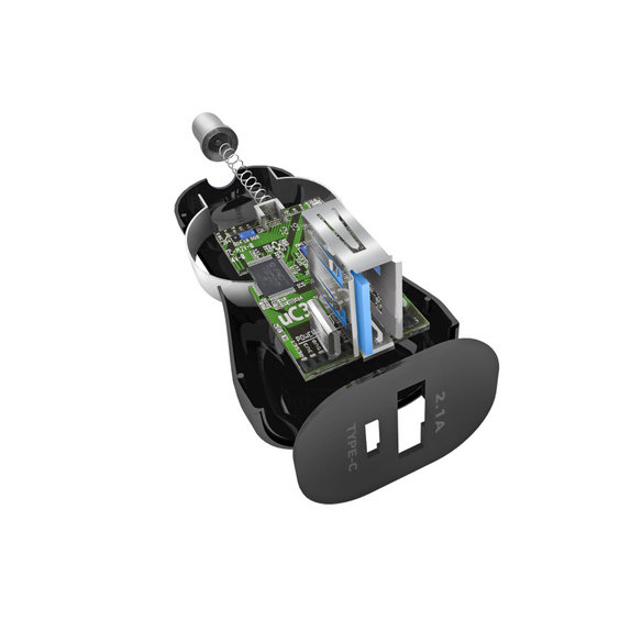 SBS - Autonabíječka USB, USB-C, 2.1A, 3A, černá