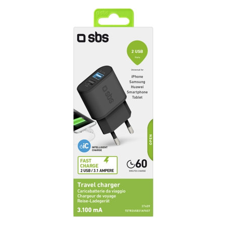 SBS - 10W Nabíjecí Adaptér 2x USB, černá