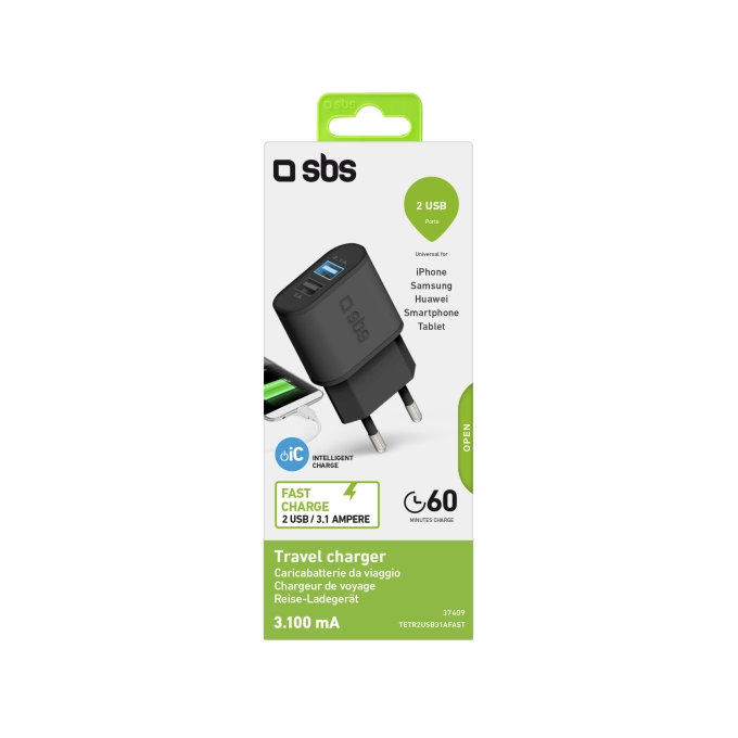 SBS - 10W Nabíjecí Adaptér 2x USB, černá