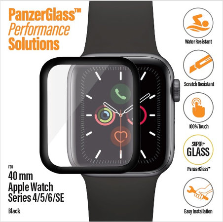 PanzerGlass - Tvrzené Sklo Full Silicone pro Apple Watch Series 4, 5, 6, SE (1st gen) a SE (2nd gen) 40mm, černá