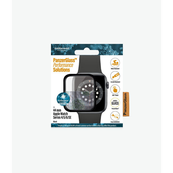 PanzerGlass - Tvrzené Sklo Full Silicone pro Apple Watch Series 4, 5, 6, SE (1st gen) a SE (2nd gen) 44mm, černá