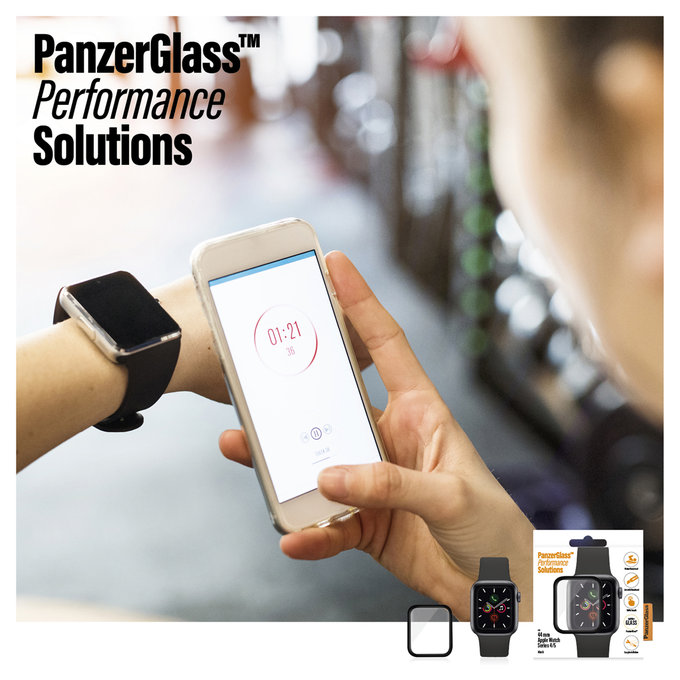 PanzerGlass - Tvrzené Sklo Full Silicone pro Apple Watch Series 4, 5, 6, SE (1st gen) a SE (2nd gen) 44mm, černá