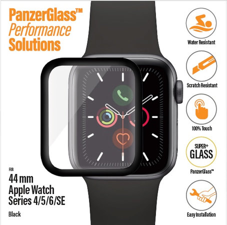 PanzerGlass - Tvrzené Sklo Full Silicone pro Apple Watch Series 4, 5, 6, SE (1st gen) a SE (2nd gen) 44mm, černá