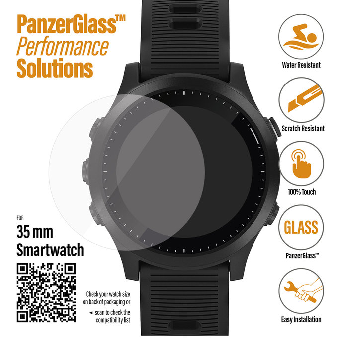 PanzerGlass - Tvrzené sklo Flat glass pro Garmin SmartWatch 35 mm, čirá