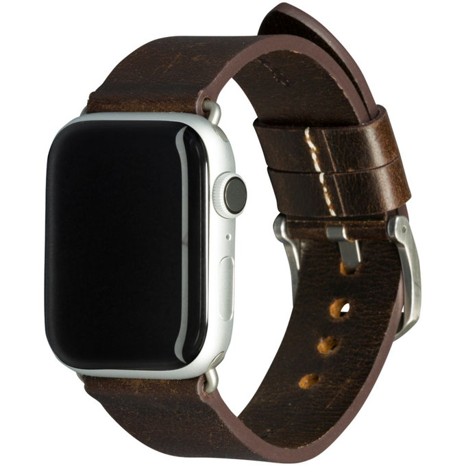 MODE - Kožený náramek Bornholm pro Apple Watch 44 mm, dark brown / silver
