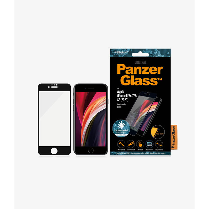 PanzerGlass - Tvrzené Sklo Case Friendly AB pro iPhone 6, 6s, 7, 8, SE 2020 a SE 2022, černá