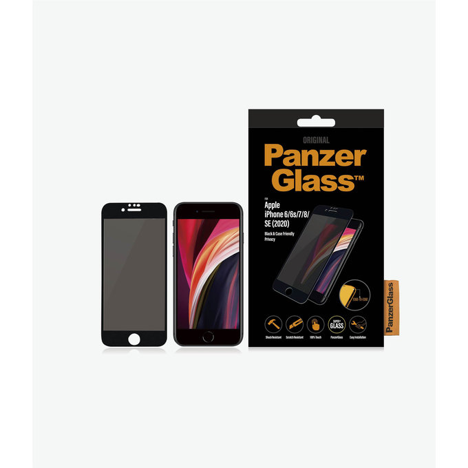 PanzerGlass - Tvrzené Sklo Privacy Case Friendly pro iPhone 6, 6s, 7, 8, SE 2020 a SE 2022, černá