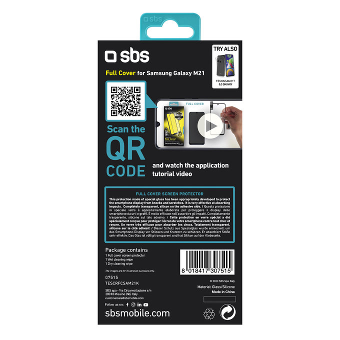 SBS - Tvrzené sklo Full Cover pro Samsung Galaxy M21, černá