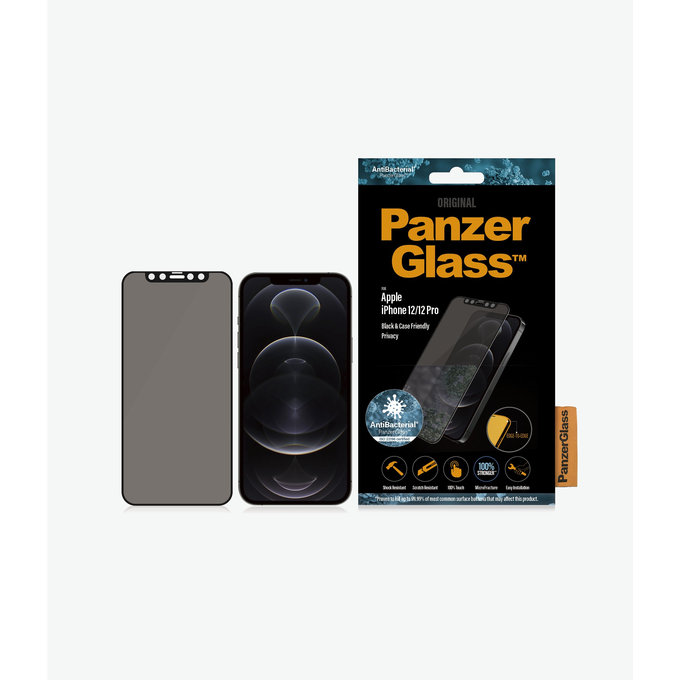 PanzerGlass - Tvrzené Sklo Privacy Case Friendly AB pro iPhone 12 a 12 Pro, černá