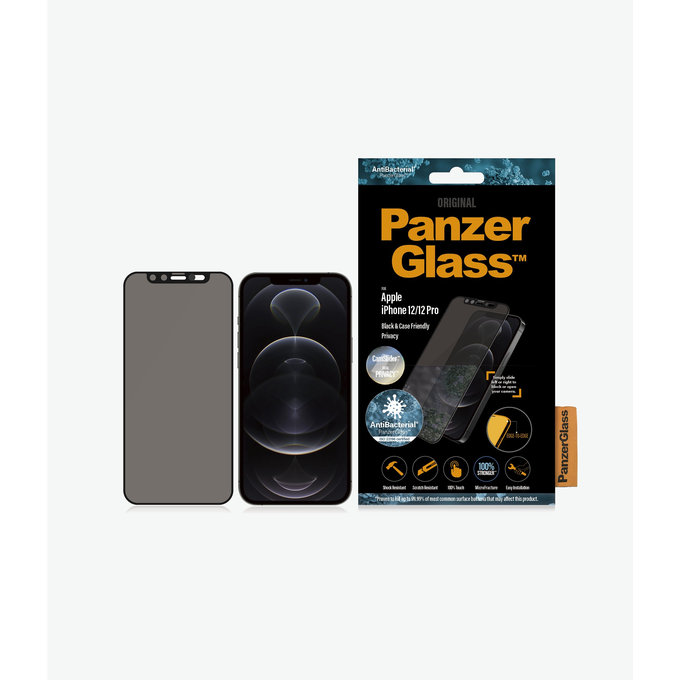 PanzerGlass - Tvrzené Sklo Privacy Case Friendly CamSlider AB pro iPhone 12 a 12 Pro, černá
