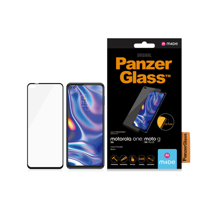 PanzerGlass - Tvrzené sklo Case Friendly pro Motorola Moto G 5G Plus a One 5G, černá
