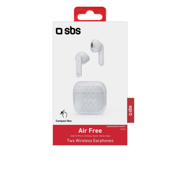 SBS - Bezdrátová sluchátka TWS Air Free s nabíjecím pouzdrem 250 mAh, bílá