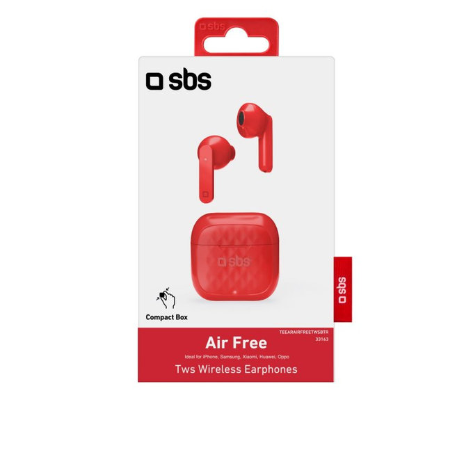 SBS - Bezdrátová sluchátka TWS Air Free s nabíjecím pouzdrem 250 mAh, červená