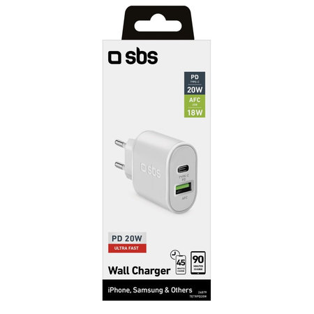 SBS - 20W Nabíjecí Adaptér USB, USB-C, bílá