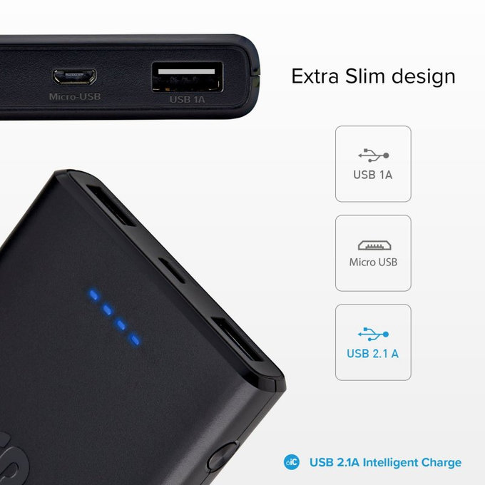 SBS - PowerBank 10 000 mAh, 2x USB, 2,1A, černá