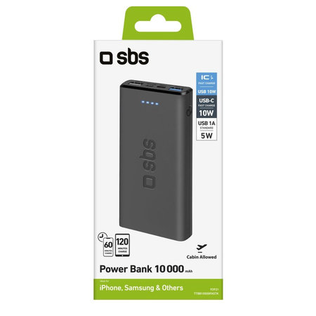 SBS - PowerBank 10 000 mAh, 2x USB, 2,1A, černá