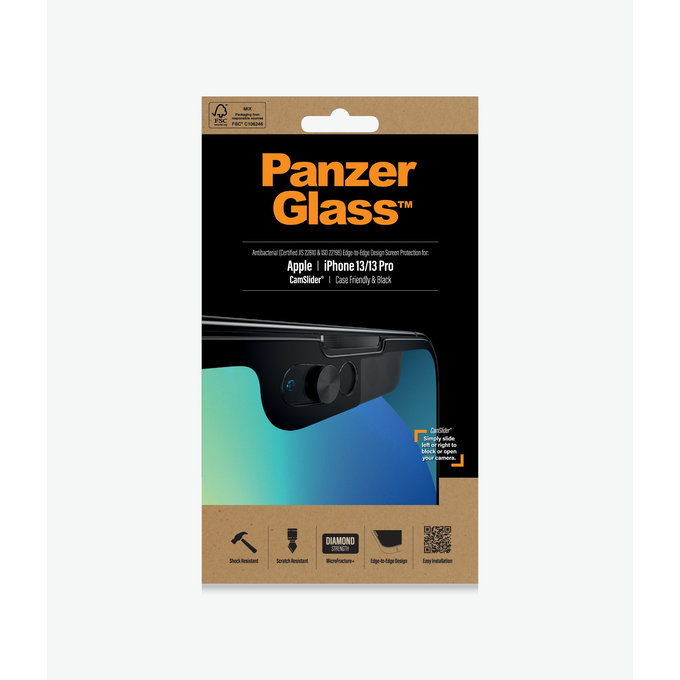 PanzerGlass - Tvrzené Sklo Case Friendly CamSlider AB pro iPhone 13, 13 Pro a 14, černá