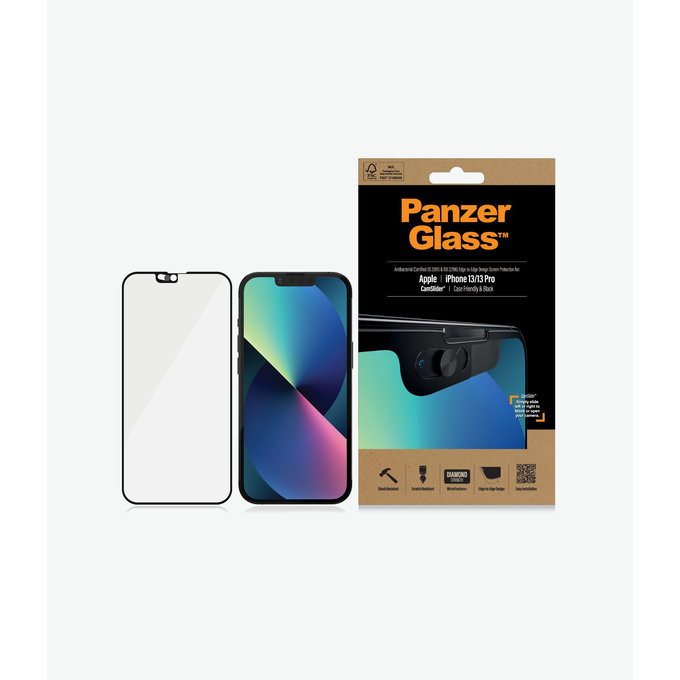 PanzerGlass - Tvrzené Sklo Case Friendly CamSlider AB pro iPhone 13, 13 Pro a 14, černá