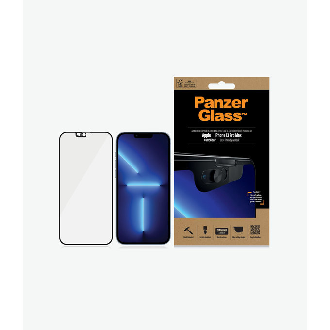 PanzerGlass - Tvrzené Sklo Case Friendly CamSlider AB pro iPhone 13 Pro Max a 14 Plus, černá