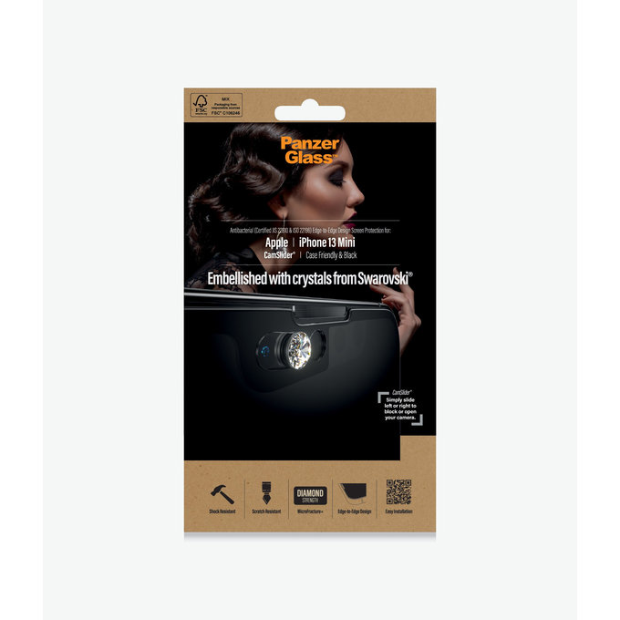 PanzerGlass - Tvrzené Sklo Case Friendly CamSlider Swarovski AB pro iPhone 13 mini, black