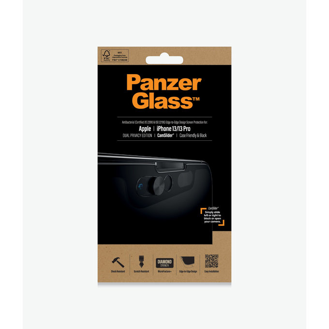 PanzerGlass - Tvrzené Sklo Case Friendly Privacy CamSlider AB pro iPhone 13, 13 Pro a 14, černá
