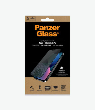 PanzerGlass - Tvrzené Sklo Case Friendly Privacy AB pro iPhone 13, 13 Pro, 14 a 16e, černá