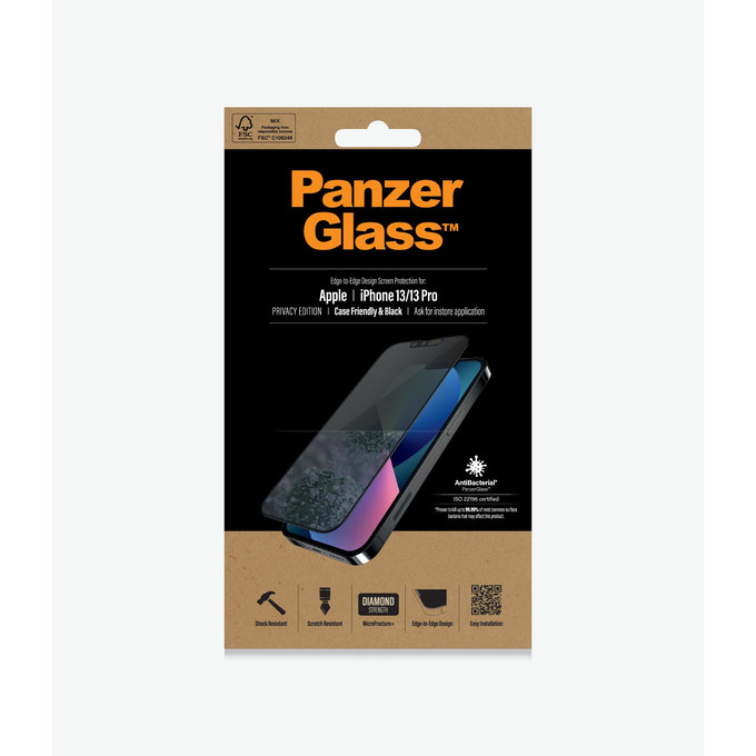PanzerGlass - Tvrzené Sklo Case Friendly Privacy AB pro iPhone 13, 13 Pro, 14 a 16e, černá