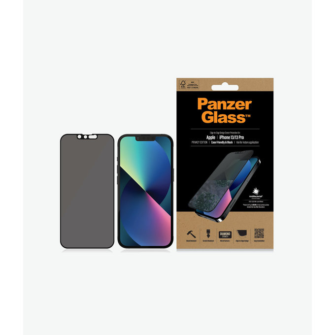 PanzerGlass - Tvrzené Sklo Case Friendly Privacy AB pro iPhone 13, 13 Pro, 14 a 16e, černá