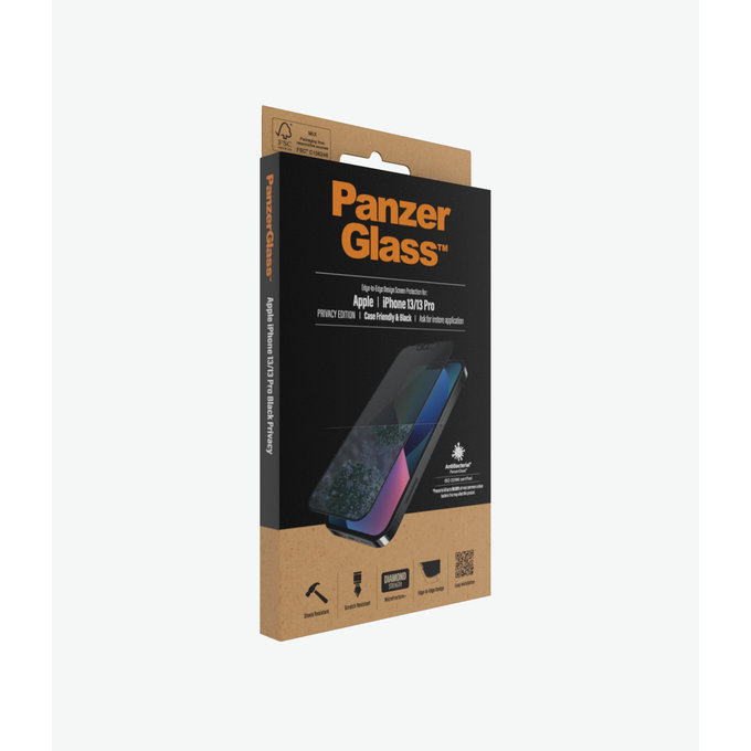 PanzerGlass - Tvrzené Sklo Case Friendly Privacy AB pro iPhone 13, 13 Pro, 14 a 16e, černá