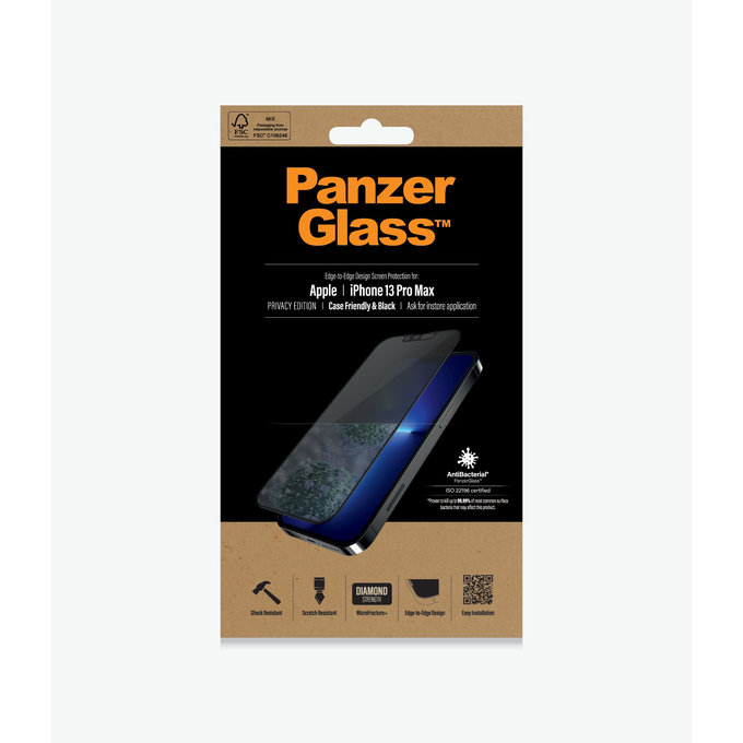 PanzerGlass - Tvrzené Sklo Case Friendly Privacy AB pro iPhone 13 Pro Max a 14 Plus, černá
