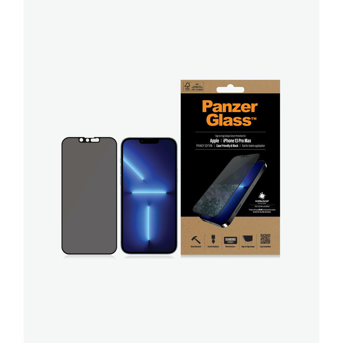 PanzerGlass - Tvrzené Sklo Case Friendly Privacy AB pro iPhone 13 Pro Max a 14 Plus, černá