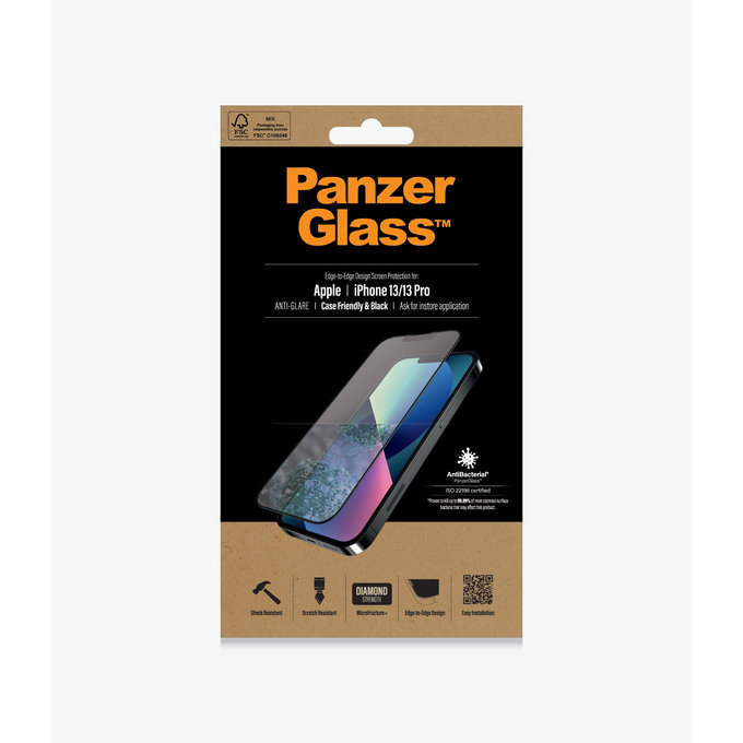 PanzerGlass - Tvrzené Sklo Case Friendly Anti-Glare AB pro iPhone 13, 13 Pro a 14, black