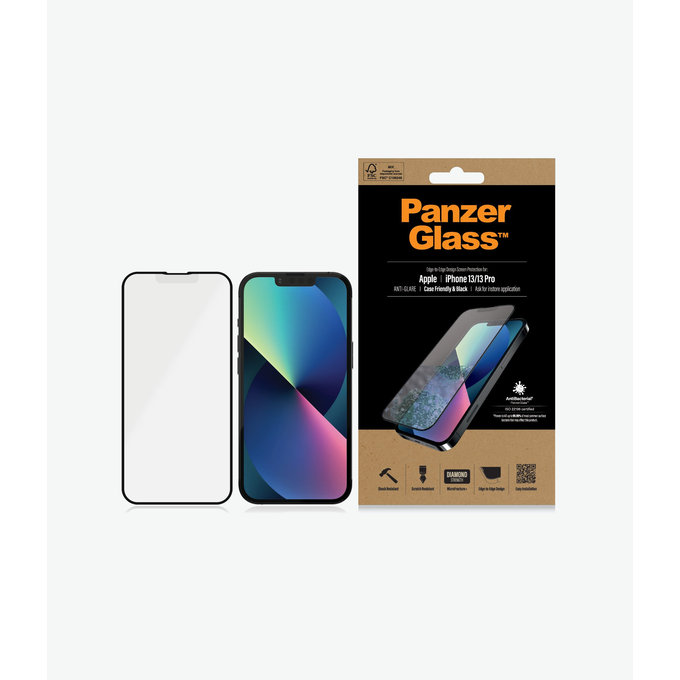 PanzerGlass - Tvrzené Sklo Case Friendly Anti-Glare AB pro iPhone 13, 13 Pro a 14, black