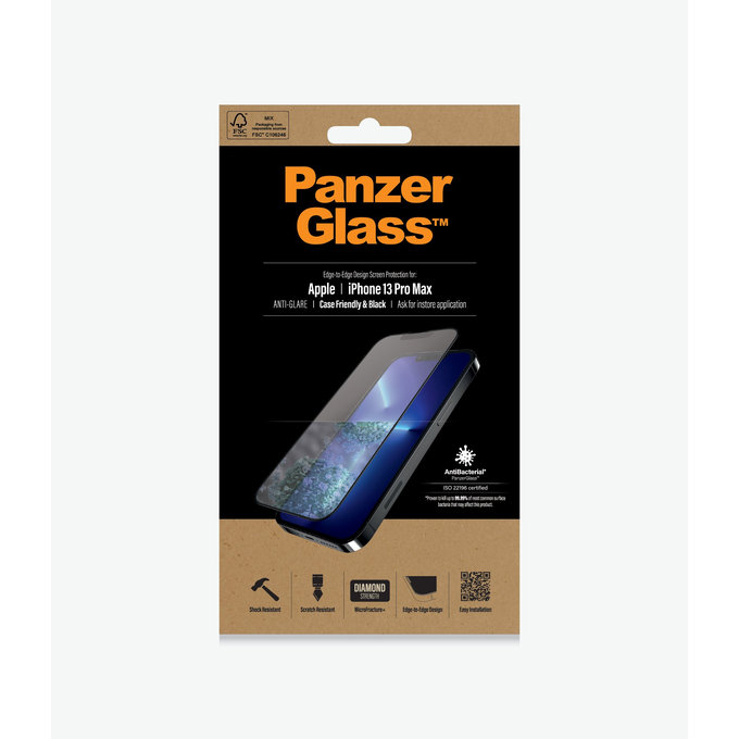 PanzerGlass - Tvrzené Sklo Case Friendly Anti-Glare AB pro iPhone 13 Pro Max a 14 Plus, černá