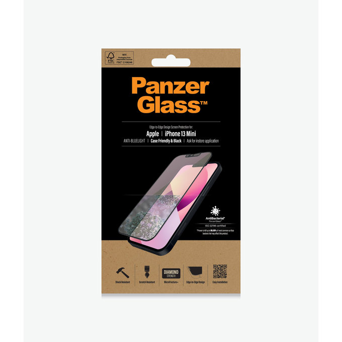 PanzerGlass - Tvrzené Sklo Case Friendly Anti-Bluelight AB pro iPhone 13 mini, černá