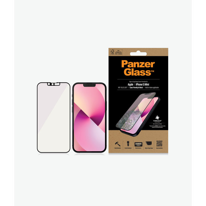 PanzerGlass - Tvrzené Sklo Case Friendly Anti-Bluelight AB pro iPhone 13 mini, černá