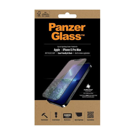 PanzerGlass - Tvrzené Sklo Case Friendly Anti-Bluelight AB pro iPhone 13 Pro Max a 14 Plus, černá