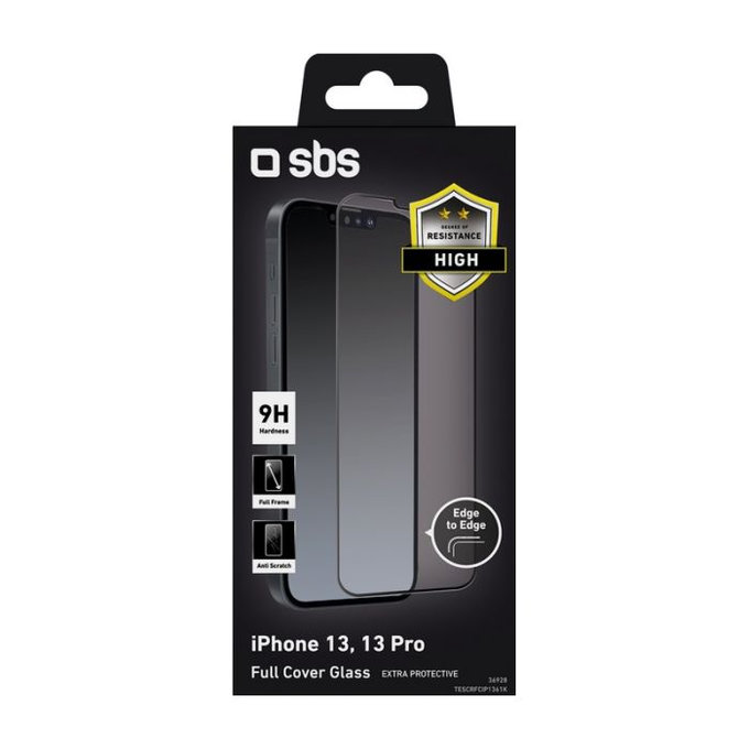 SBS - Tvrzené Sklo Full Cover pro iPhone 13, 13 Pro, 14 a 16e, černá