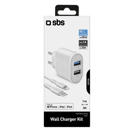 SBS - 10W Nabíjecí Adaptér 2x USB + Kabel USB / Lightning, bílá