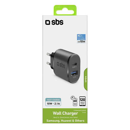 SBS - 10W Nabíjecí Adaptér USB, USB-C, černá