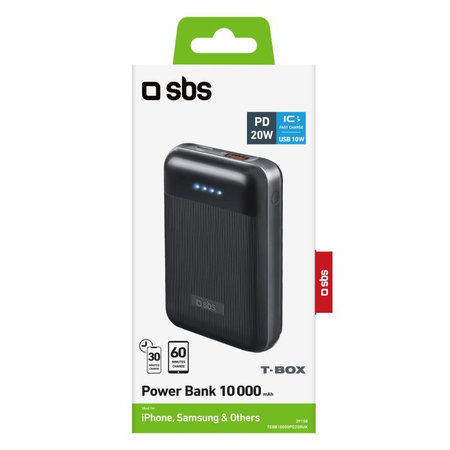 SBS - PowerBank 10 000 mAh, USB, USB-C PowerDelivery 20W, černá