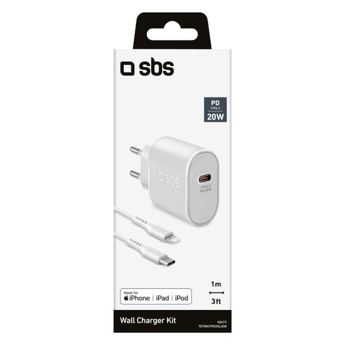 SBS - 20W Nabíjecí Adaptér USB-C PowerDelivery + Kabel Lightning (1m), bílá