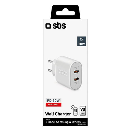 SBS - 20W Nabíjecí Adaptér 2x USB-C Power Delivery, bílá