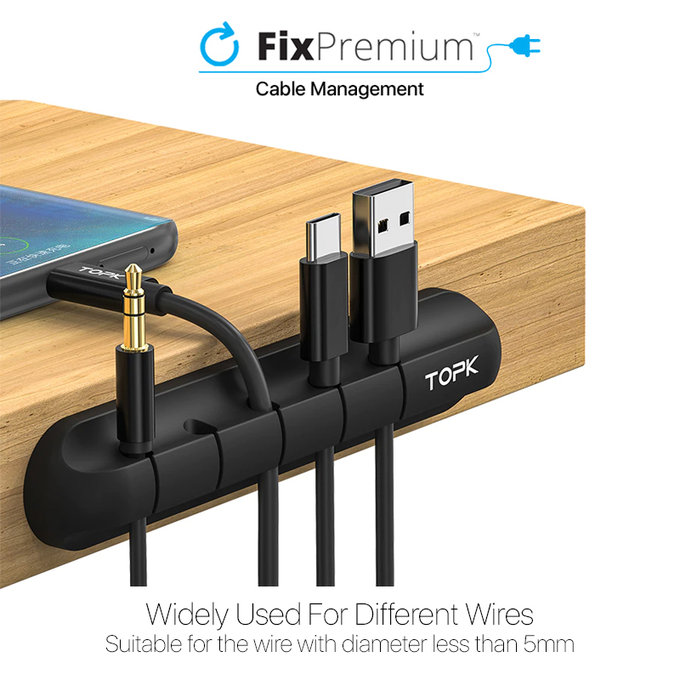 TOPK - Organizér Kabelů - Držák na 7 Kabelů, černý