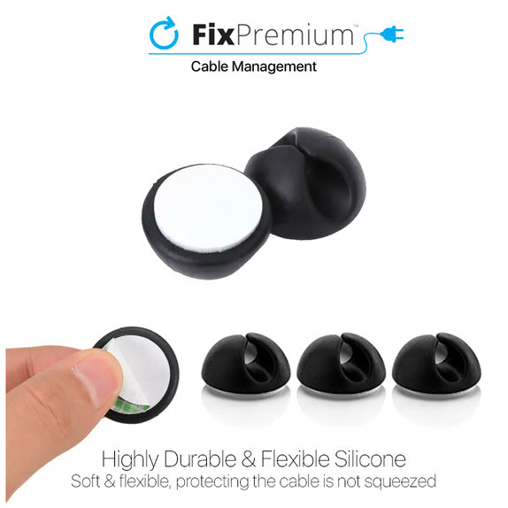 FixPremium - Organizér Kabelů - Držák Kabelů - Sada 3 kusů, černá