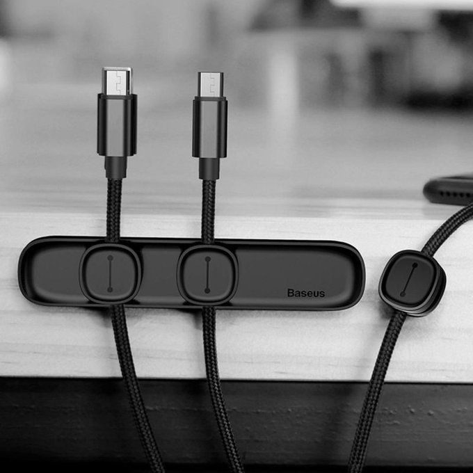 Baseus - Organizér Kabelů - Držák na 3 Kabely, černý
